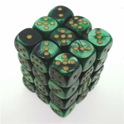 26839 Gemini 12mm d6 Black-Green w/gold