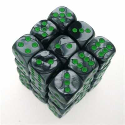 26845 Set 36 Dadi D6 (12mm) black-Grey/Green