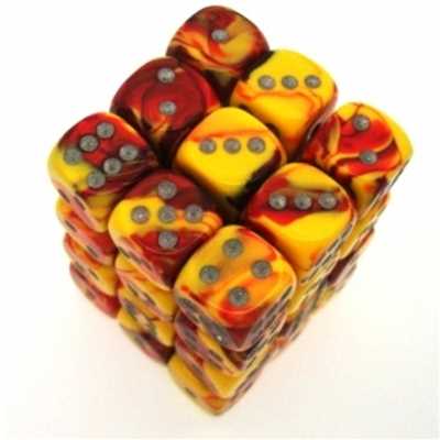 26850 Set 36 Dadi D6 (12mm) Red-Yellow/silver