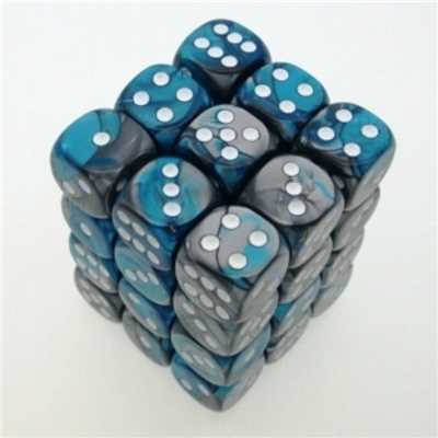 26856 Set 36 D6 (12mm) Steel-Teal/White