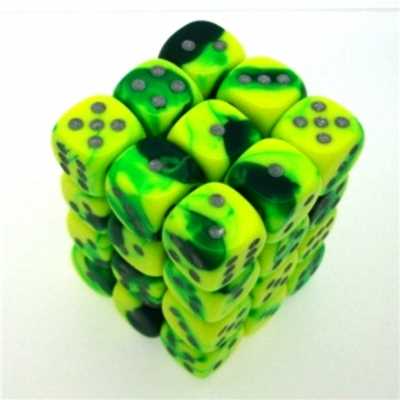 26854 Set 36 D6 (12mm) Green-Yellow/Silver